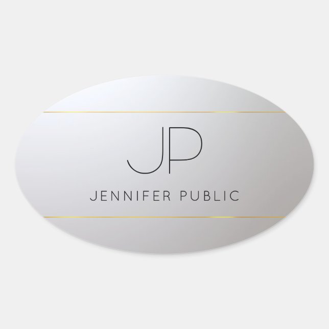 Gold Silver Template Initial Monogram Customisable Oval Sticker (Front)