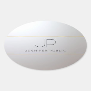 Gold Silver Template Initial Monogram Customisable Oval Sticker