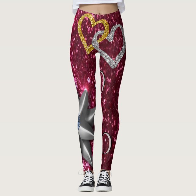 gold silver tights leggings long pink (Front)