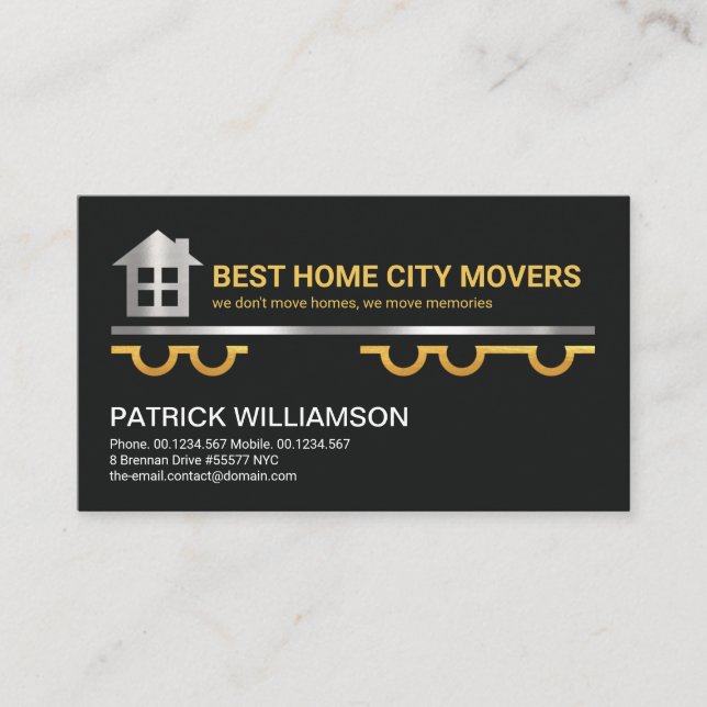 Gold Silver Truck Carriage Home Logistic Movers Business Card (Front)