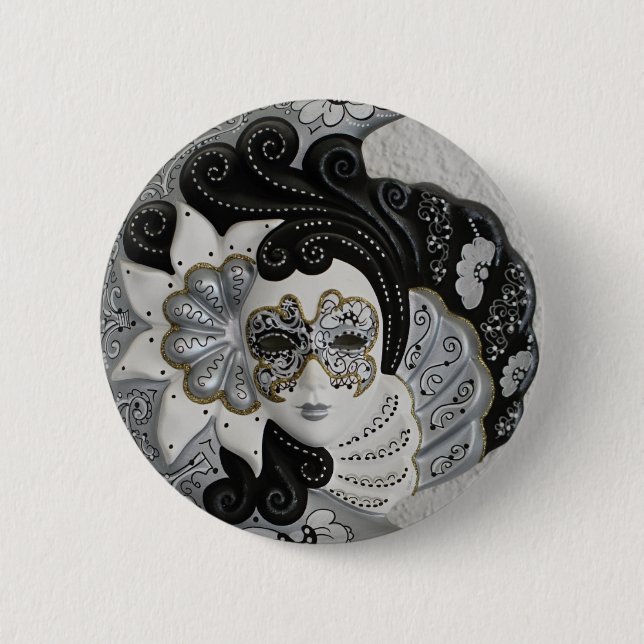 Gold Silver Venetian Mask 6 Cm Round Badge (Front)