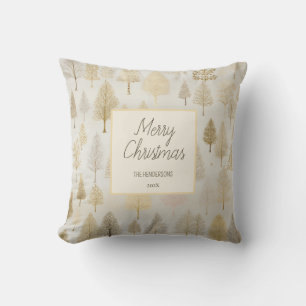 Gold Silver White Christmas Trees Cushion