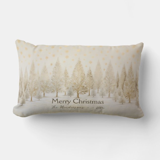 Gold Silver White Christmas Trees Lumbar Cushion (Front)