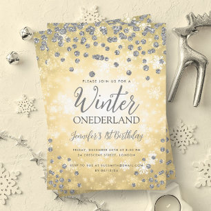 Gold Silver Winter ONEDERLAND 1st Birthday Invitation