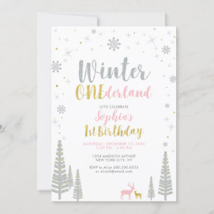 Gold & Silver Winter onederland 1st birthday party Invitation