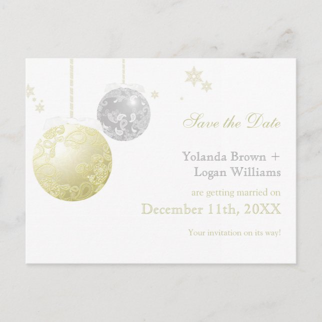 Gold Silver Winter Wedding Save the Date Announcement Postcard (Front)