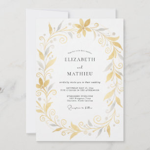 Gold Silver Wreath Wedding Invitation