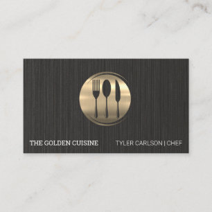 Gold Silverware Restaurant Black Texture Business Card