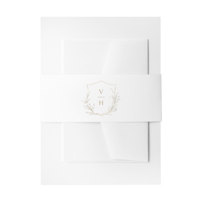 Gold Simple botanical crest monogram wedding Invitation Belly Band (Front Example)
