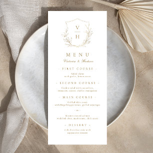 Gold simple botanical crest monogram wedding menu