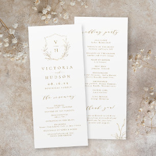 Gold simple botanical crest monogram wedding programme