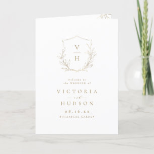 Gold simple botanical crest monogram wedding programme