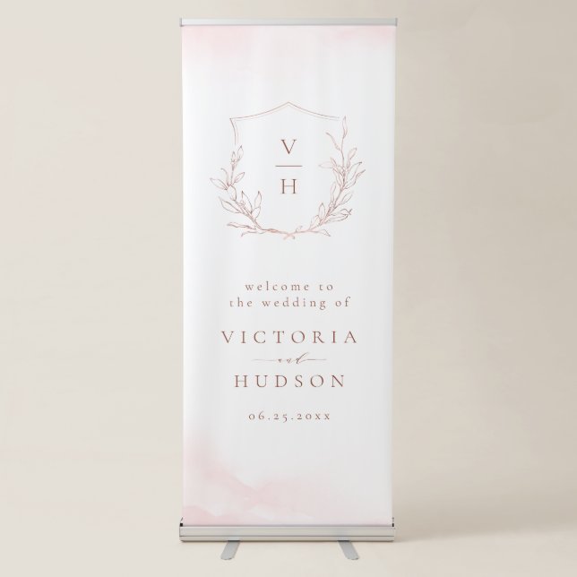Gold Simple botanical crest rustic wedding welcome Retractable Banner (Front)