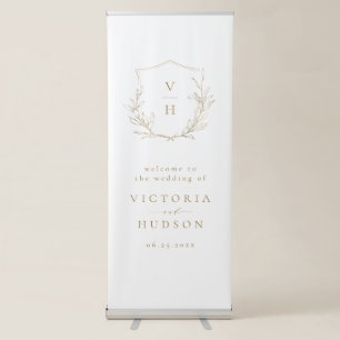 Gold Simple botanical crest rustic wedding welcome Retractable Banner