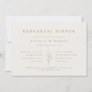 Gold simple botanical leaves rehearsal dinner invi invitation