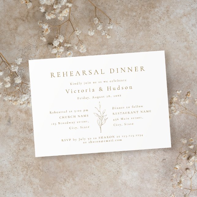 Gold simple botanical leaves rehearsal dinner invitation (Gold simple botanical leaves rehearsal dinner invitation)
