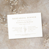 Gold simple botanical leaves rehearsal dinner
