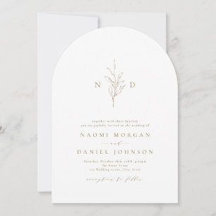 Gold simple botanical monogram rustic wedding invitation