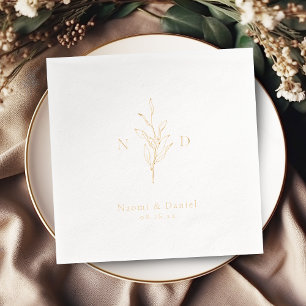 Gold simple botanical wedding monogram foil napkins