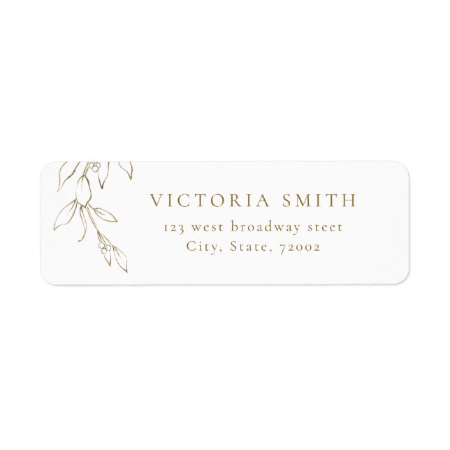 Gold simple botanical wedding return address (Front)