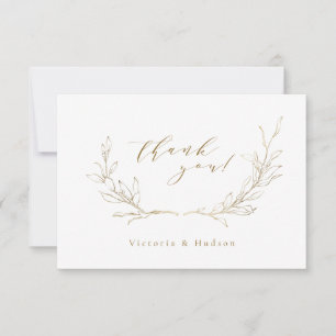 Gold simple botanical wreath wedding thank you card