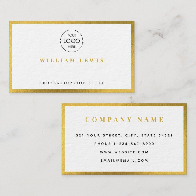 Gold Simple Business Logo Modern Minimalist Business Card (Front/Back)