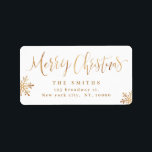 Gold Simple Calligraphy Merry Christmas Address Label<br><div class="desc">Personalised Christmas return address labels feature faux gold foil calligraphy "merry Christmas" script and snowflakes,   simple,  modern and elegant.</div>