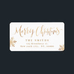Gold Simple Calligraphy Merry Christmas Address Label<br><div class="desc">Personalised Christmas return address labels feature faux gold foil calligraphy "merry Christmas" script and snowflakes,   simple,  modern and elegant.</div>