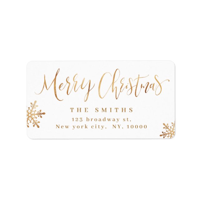 Gold Simple Calligraphy Merry Christmas Address Label (Front)