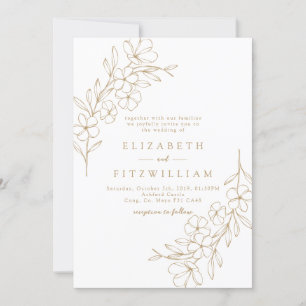 Gold Simple Cherry Blossom Hand Drawn Wreath  Invitation