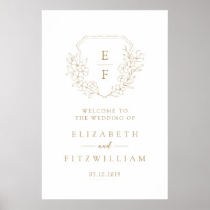 Gold Simple Cherry Blossom Monogram Crest Welcome  Poster