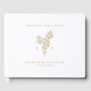 Gold Simple Cherry Blossom Monogram Wreath  Guest Book