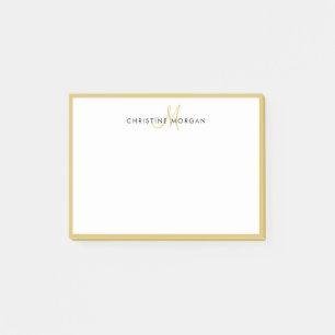 Gold simple chic minimalist monogram name post-it notes