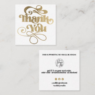 Gold simple cool retro script order thank you square business card