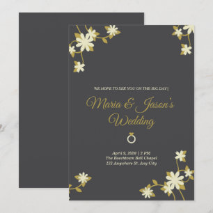 gold simple cute Floral Invitation
