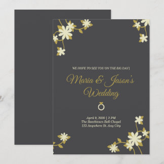 gold simple cute Floral Invitation