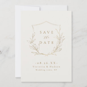 Gold simple elegance botanical crest wedding save the date