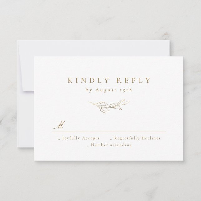 Gold simple elegance botanical greenery wedding RSVP card (Front)