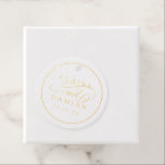 Gold simple elegance romantic script wedding favour tags<br><div class="desc">Elegant romantic script minimalist design in real gold foil,  simple and stylish. Great wedding favour stickers for modern classic wedding,  vintage wedding and formal wedding.
See all the matching pieces in the collection.</div>