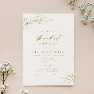 Gold simple elegant botanical rustic bridal shower invitation