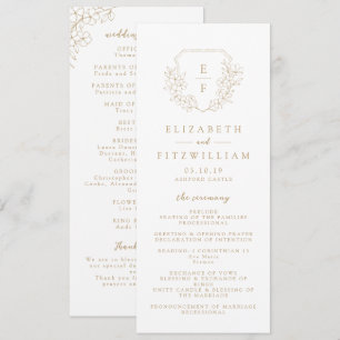 Gold Simple Elegant Cherry Blossom Monogram Crest Programme
