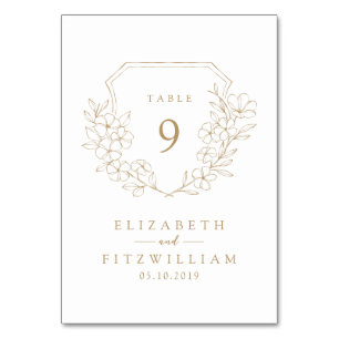 Gold Simple Elegant Cherry Blossom Monogram Crest Table Number