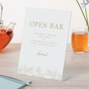 Gold Simple Elegant Cherry Blossom Open Bar Pedestal Sign