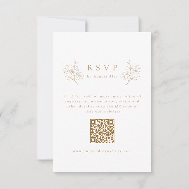 Gold Simple Elegant Cherry Blossom QR Code Wedding RSVP Card (Front)