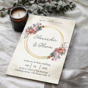 Gold Simple Elegant Floral Invitation/ Script Font Invitation