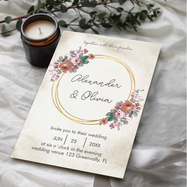 Gold Simple Elegant Floral Invitation/ Script Font Invitation (Gold Simple Elegant Floral Invitation/ Script Font Invitation #floralwreathandgold #floralwedding)