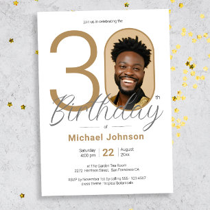 Gold Simple Elegant Photo 30th Birthday Party Invitation
