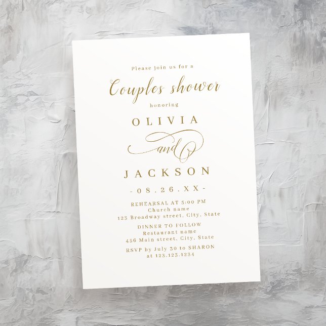 Gold simple elegant romantic script couples shower invitation (Gold simple elegant romantic script couples shower invitation)