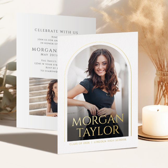 Gold Simple Elegant Script Modern Arch Graduation (Gold Simple Elegant Script Modern Arch Graduation Foil Invitation)