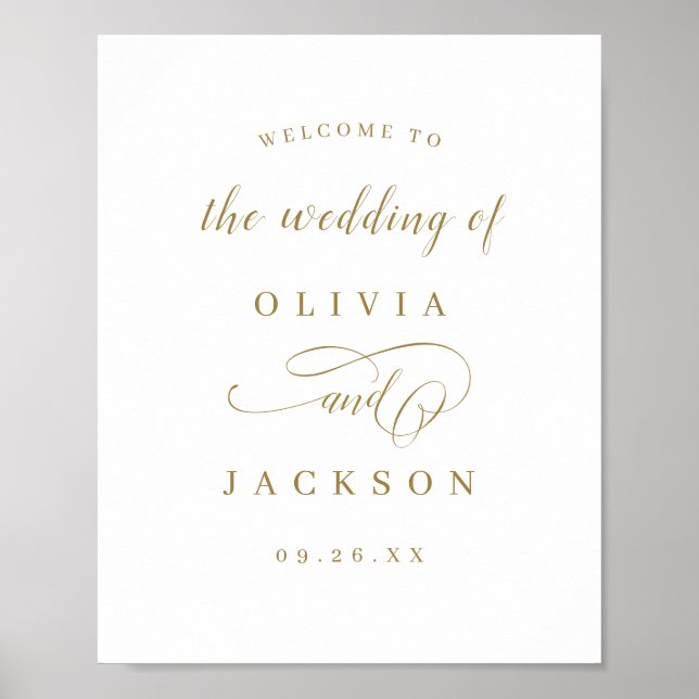 Gold simple elegant script wedding welcome sign (Front)